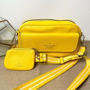 Kate Spade Mango Yellow Rosie Pebbled Leather Flap Camera Bag Crossbody Bag